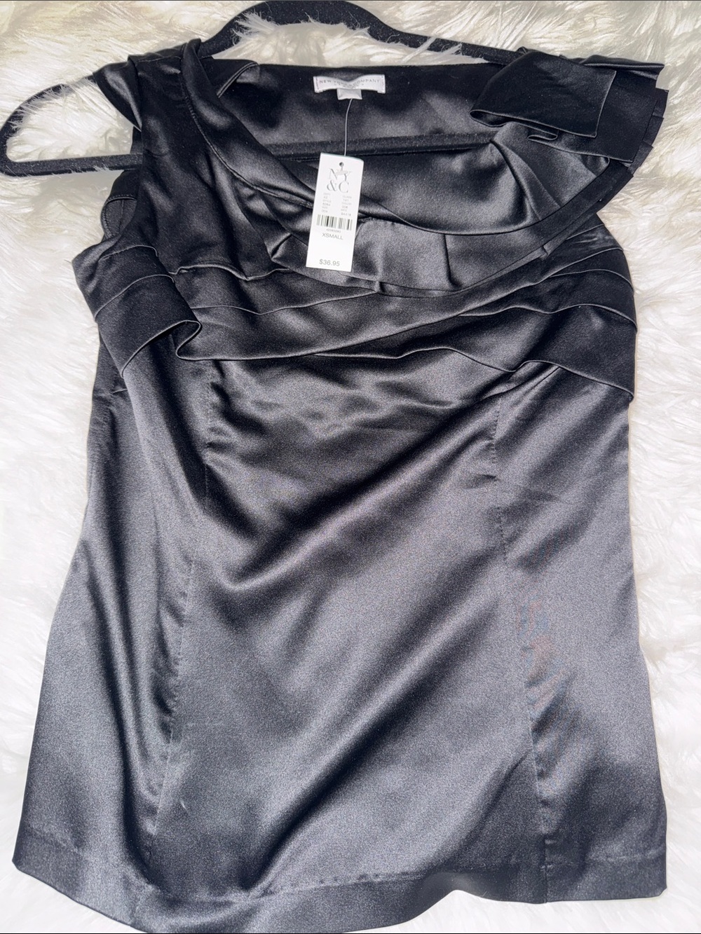 New York & Company Black Satin  Top with Bow Detail